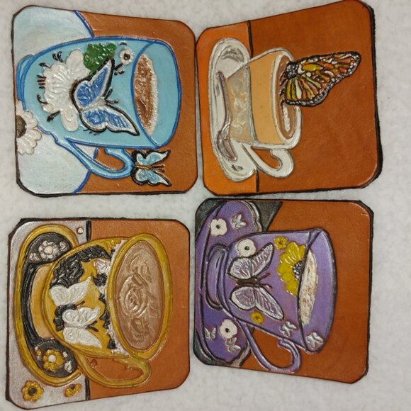 Leather Coasters - 4" square with rounded corners - Picture 1 of 4